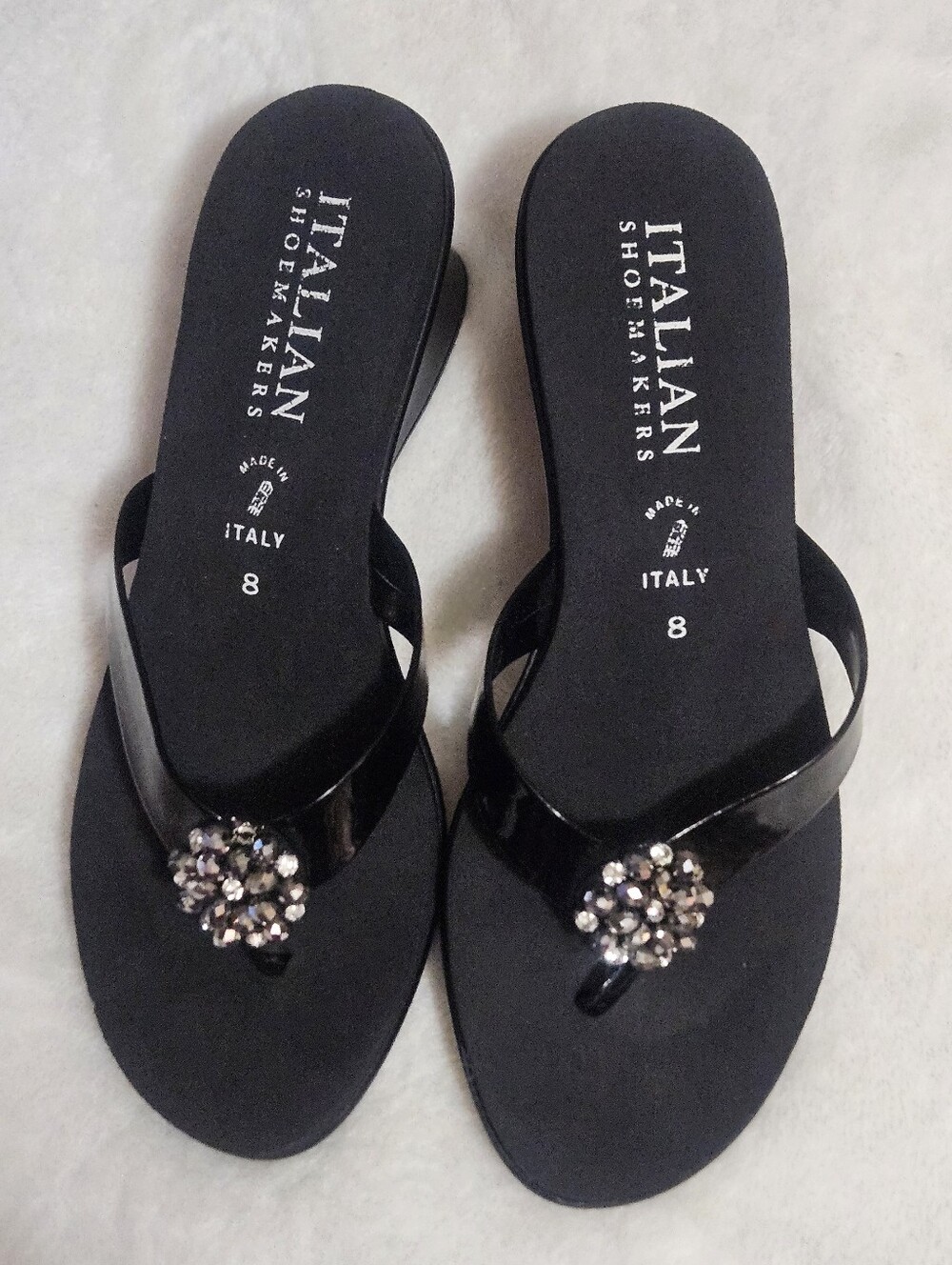 Italian Shoemakers Black Patent Jeweled Toe-Post Sandals 8